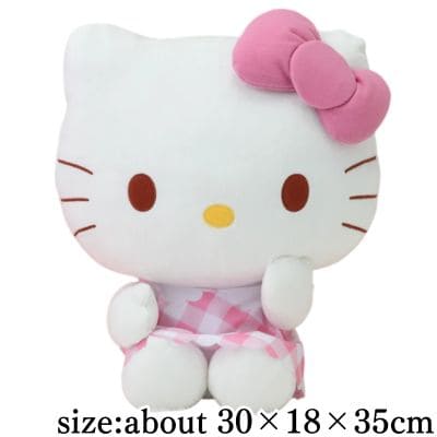 Hello Kitty LL Plush Toy Pink Check Ver.