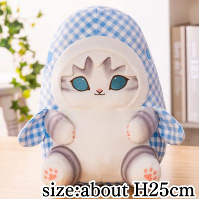 [Blue] mofusand Gingham Check Shark-Cat BIG Plush Toy